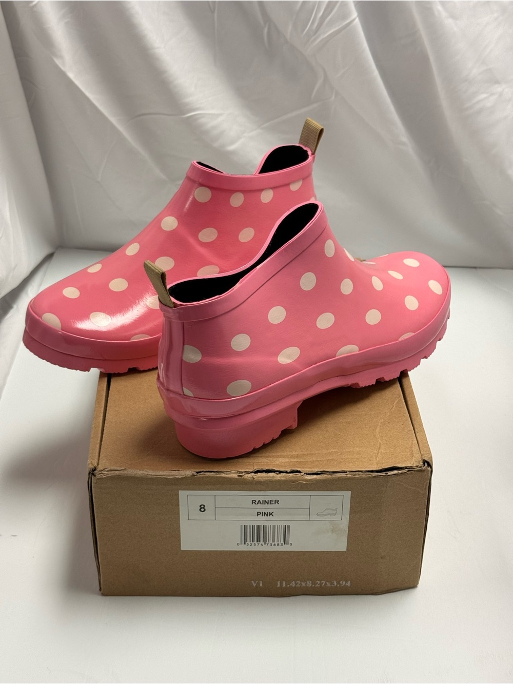 Journee Collection Pink Polka Dot Waterproof Short Rain Boots